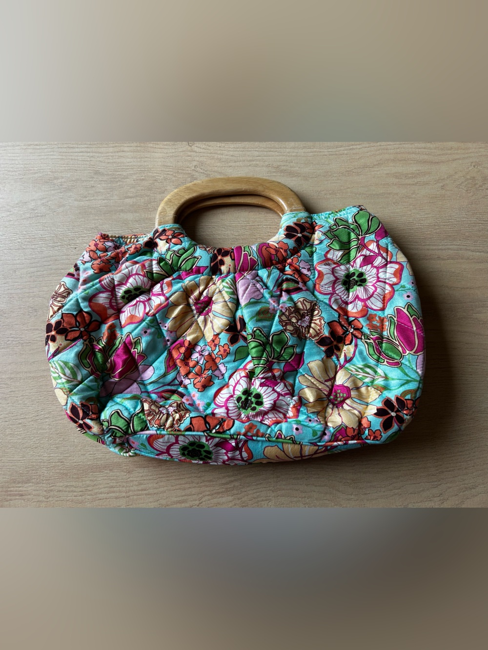 Vera Bradley Tropical Silk Limited Edition Kelly Handbag with Wooden Handles